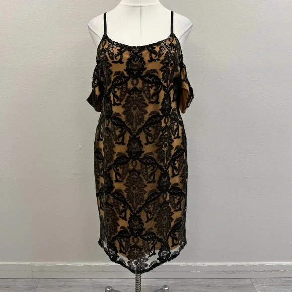 Venus Black & Tan Sequin Cold Shoulder Dress - Size 1X - Picture 2 of 5
